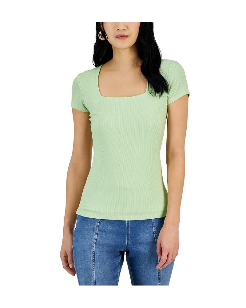 Women's Ribbed Square-Neck T-Shirt Green $11.67 Tops