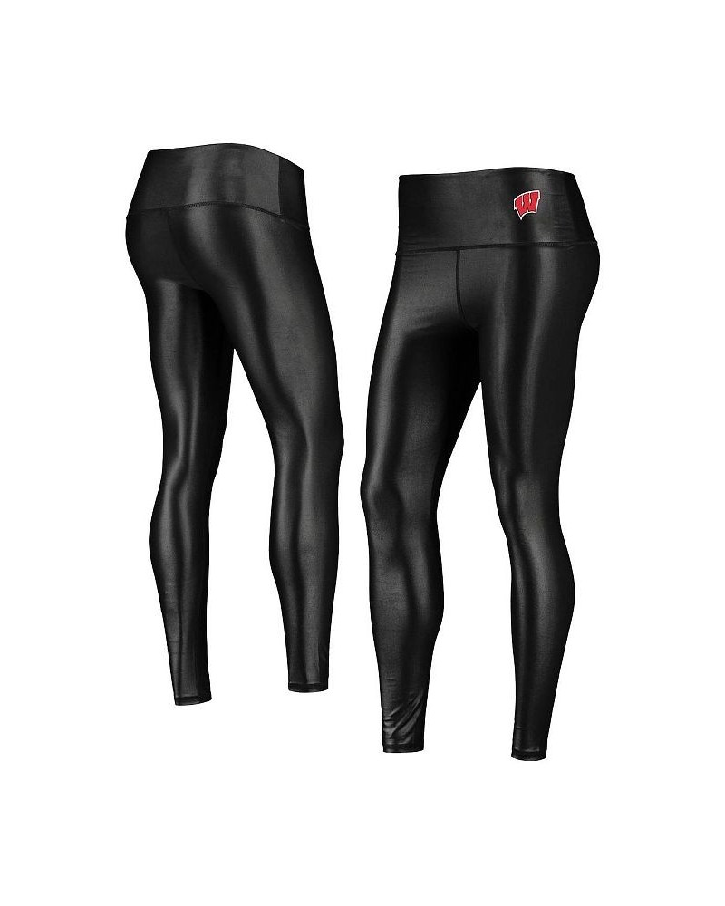 Women's Black Wisconsin Badgers Shine Liquid Leggings Black $26.65 Pants