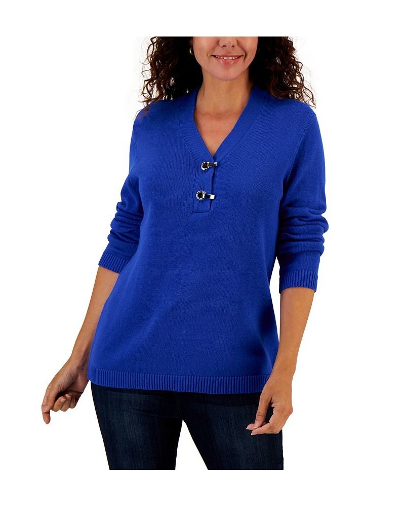 Women's Hardware Cotton Henley Top Ultra Blue $11.92 Sweaters