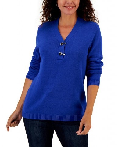 Women's Hardware Cotton Henley Top Ultra Blue $11.92 Sweaters