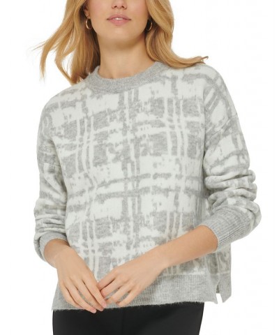 Women's Printed Long-Sleeve Crewneck Jacquard Sweater White $23.78 Sweaters