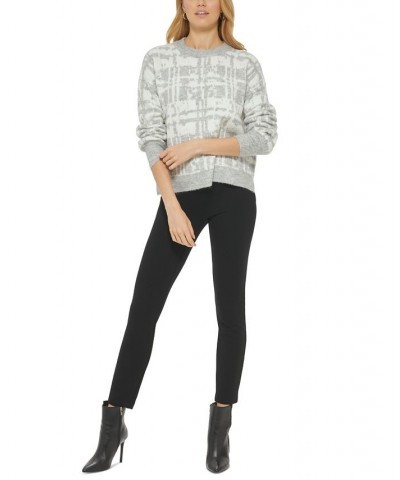 Women's Printed Long-Sleeve Crewneck Jacquard Sweater White $23.78 Sweaters
