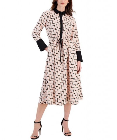Women's Printed Drawstring Long-Sleeve Dress Cherry Blossom Multi $42.00 Dresses