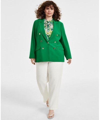 Plus Size Notched Collar Textured Crepe Jacket Green $37.13 Jackets