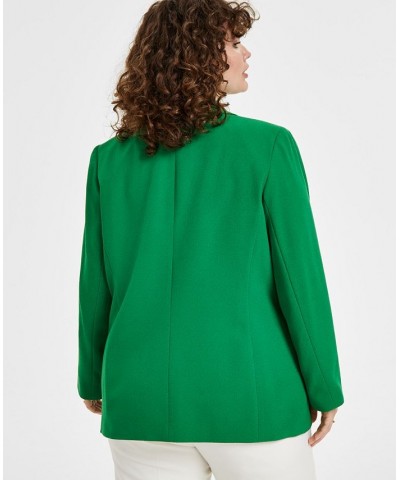 Plus Size Notched Collar Textured Crepe Jacket Green $37.13 Jackets