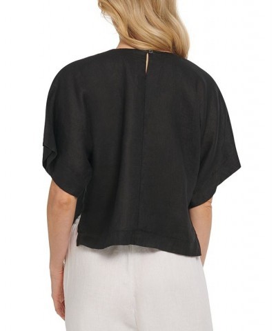 Linen Drop Shoulder Short Sleeve Top Black $39.16 Tops