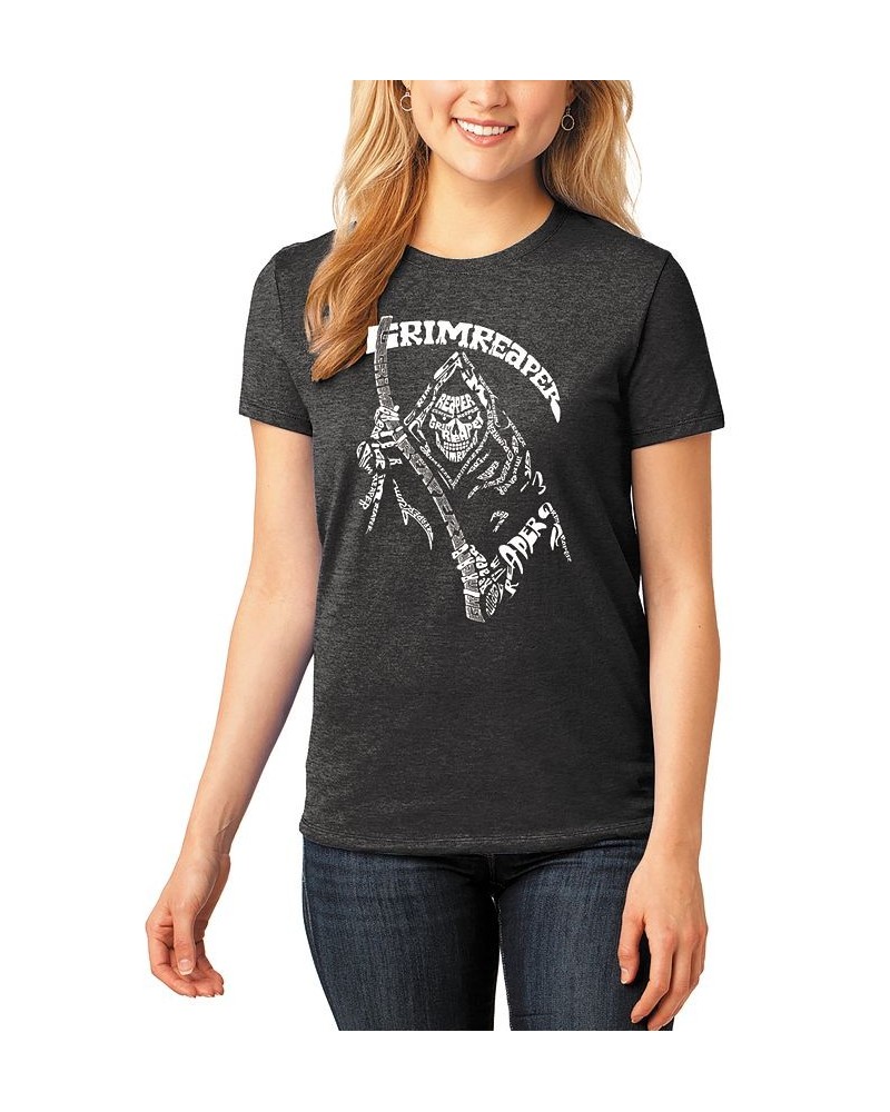 Women's Premium Blend Grim Reaper Word Art T-shirt Black $19.23 Tops