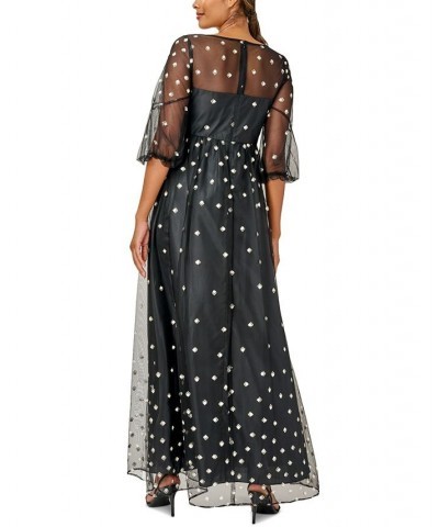 Women's Embellished Fit & Flare Gown Black Gold $64.07 Dresses