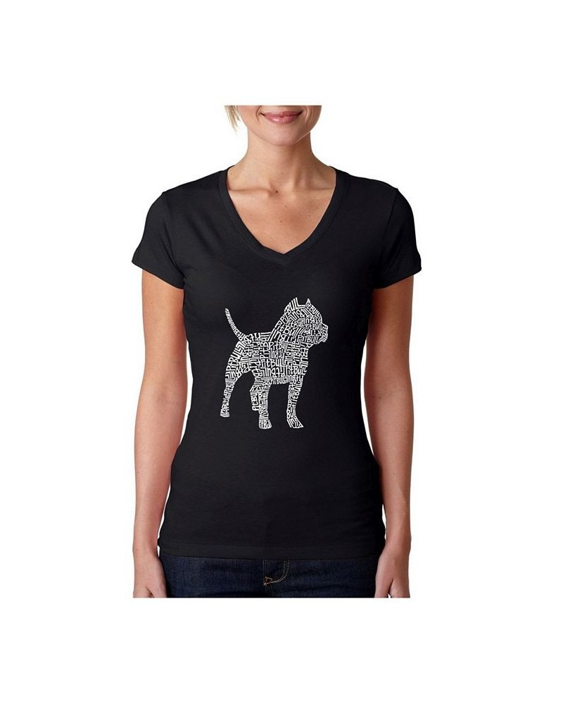 Women's Word Art V-Neck T-Shirt - Pitbull Black $13.50 Tops