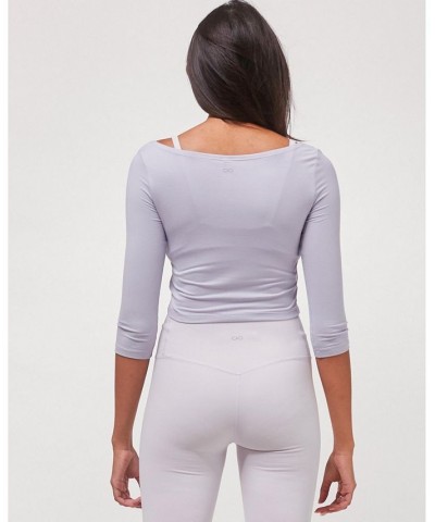 Dynamic Cozy Open Shoulder 3/4 Sleeve Top for Women Purple $29.14 Tops