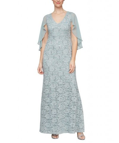 Women's Lace V-Neck Capelet Gown Sage $65.19 Dresses