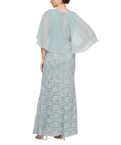 Women's Lace V-Neck Capelet Gown Sage $65.19 Dresses