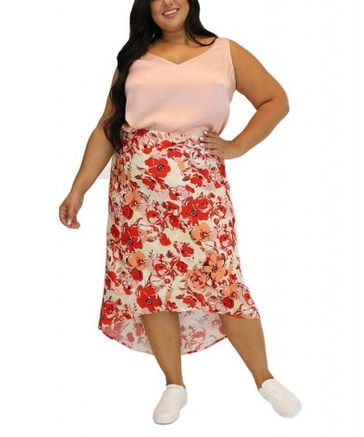 Women's Plus Size Floral Printed High Low Skirt Red $44.28 Skirts