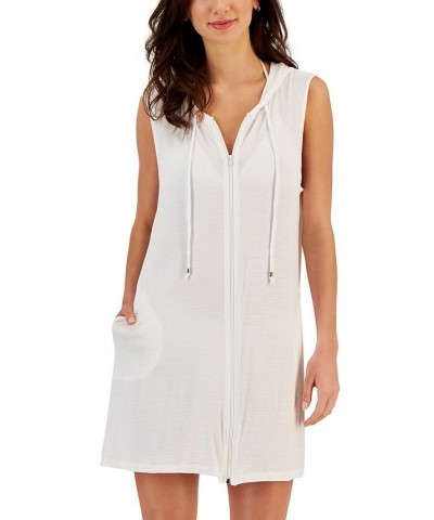 Women's Kira Sleeveless Zip-Front Hoodie Dress Cover-Up White $31.96 Swimsuits