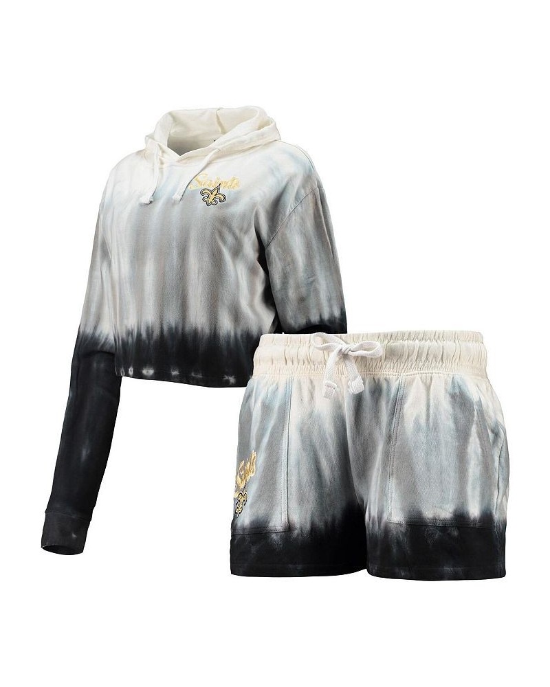 Women's Black White New Orleans Saints Dip-Dye Crop Pullover Hoodie and Shorts Set Black, White $31.05 Outfits