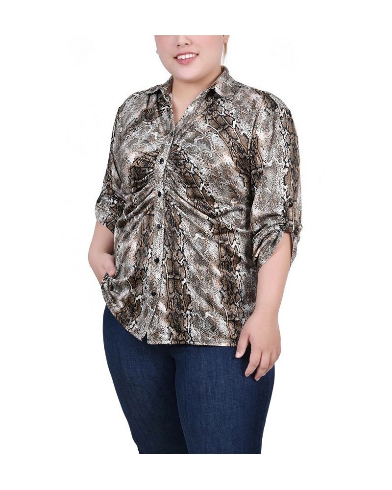 Plus Size 3/4 Roll Tab Rouched-Front Top Snake Animal $11.97 Tops