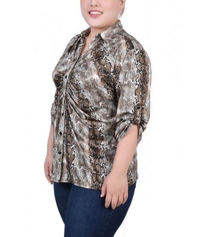 Plus Size 3/4 Roll Tab Rouched-Front Top Snake Animal $11.97 Tops