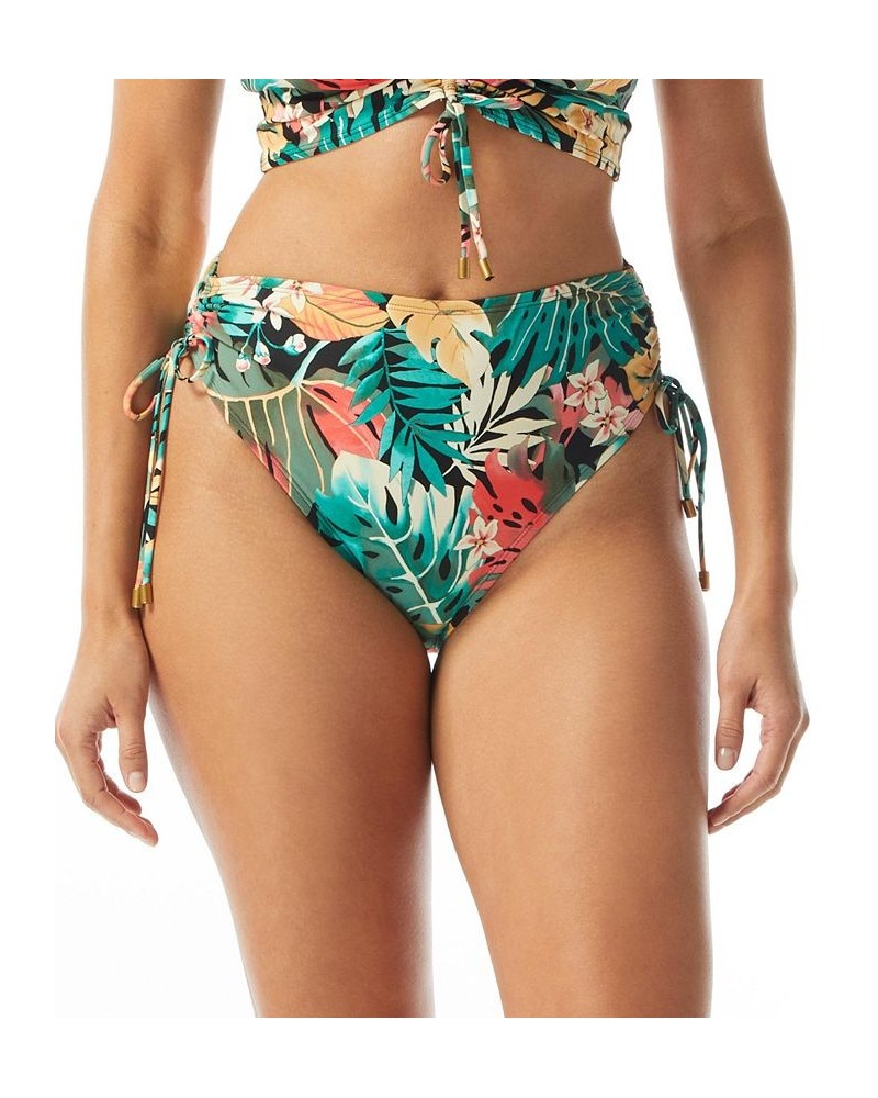 Women's Inspire Shirred High-Waist Bikini Bottoms Black Tropical $39.60 Swimsuits