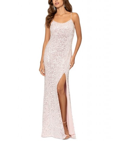 Women's Sequinned Long Sheath Dress Pink $119.00 Dresses