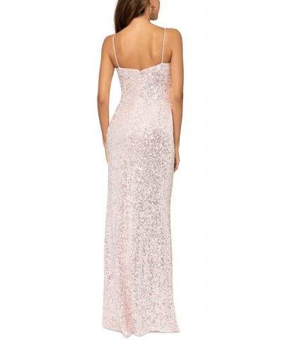 Women's Sequinned Long Sheath Dress Pink $119.00 Dresses