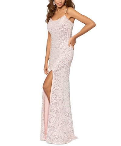 Women's Sequinned Long Sheath Dress Pink $119.00 Dresses