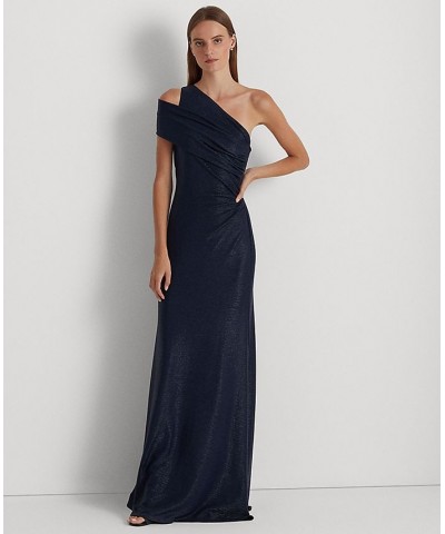 Women's Foiled One-Shoulder Gown French Navy $121.00 Dresses