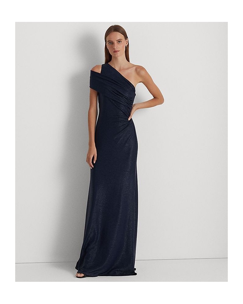 Women's Foiled One-Shoulder Gown French Navy $121.00 Dresses