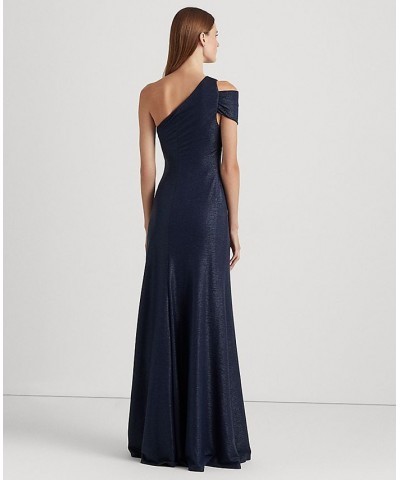 Women's Foiled One-Shoulder Gown French Navy $121.00 Dresses