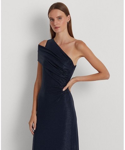 Women's Foiled One-Shoulder Gown French Navy $121.00 Dresses