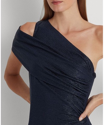 Women's Foiled One-Shoulder Gown French Navy $121.00 Dresses