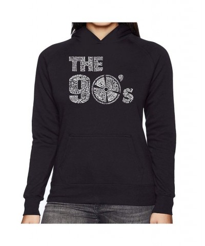 Women's Word Art Hooded Sweatshirt -90S Black $30.59 Sweatshirts