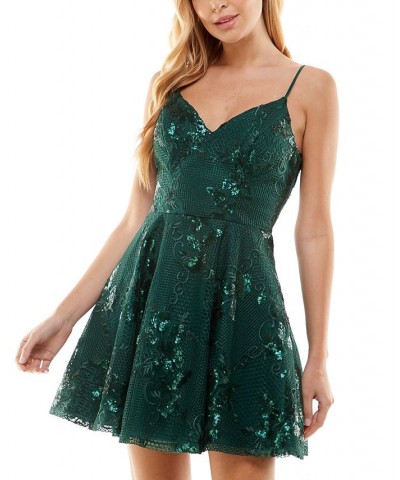 Juniors' Sequined Fit & Flare Dress Bright Grn $53.41 Dresses