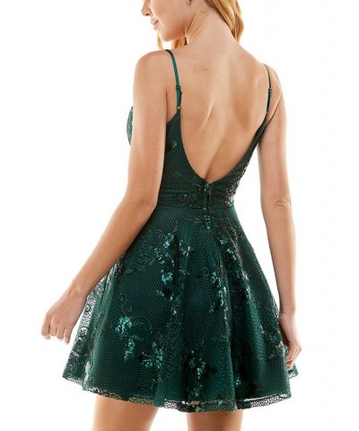 Juniors' Sequined Fit & Flare Dress Bright Grn $53.41 Dresses