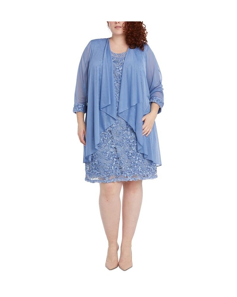 Plus Size Beaded Dress & Jacket Blue $52.15 Dresses