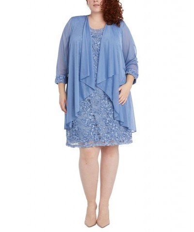 Plus Size Beaded Dress & Jacket Blue $52.15 Dresses