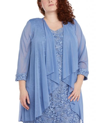 Plus Size Beaded Dress & Jacket Blue $52.15 Dresses