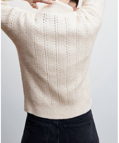 Women's High Neck Zip Sweater Ecru $40.00 Sweaters