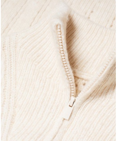 Women's High Neck Zip Sweater Ecru $40.00 Sweaters