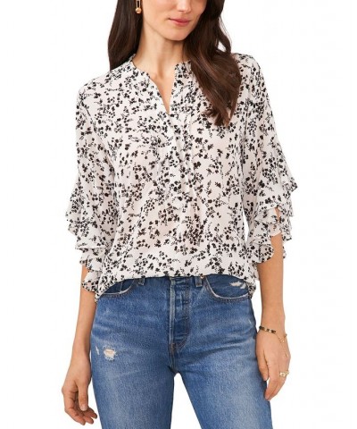 Women's Printed Pintuck Flutter-Sleeve Blouse New Ivory $31.07 Tops