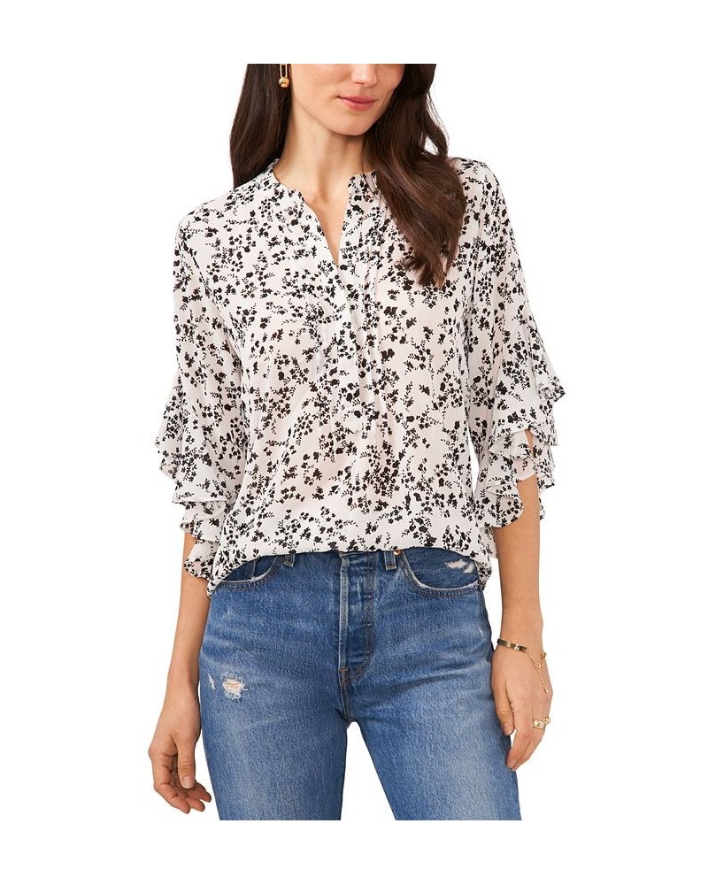 Women's Printed Pintuck Flutter-Sleeve Blouse New Ivory $31.07 Tops