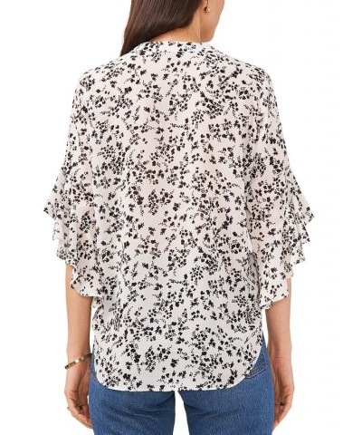 Women's Printed Pintuck Flutter-Sleeve Blouse New Ivory $31.07 Tops