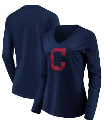 Women's Navy Cleveland Indians Core Team Long Sleeve V-Neck T-shirt Navy $24.77 Tops