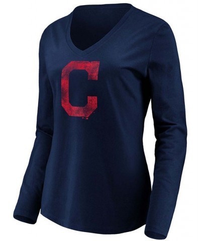 Women's Navy Cleveland Indians Core Team Long Sleeve V-Neck T-shirt Navy $24.77 Tops