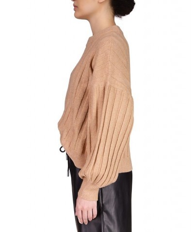 Women's Cozy Wide-Ribbed Blouson-Sleeve Sweater Tan/Beige $29.16 Sweaters