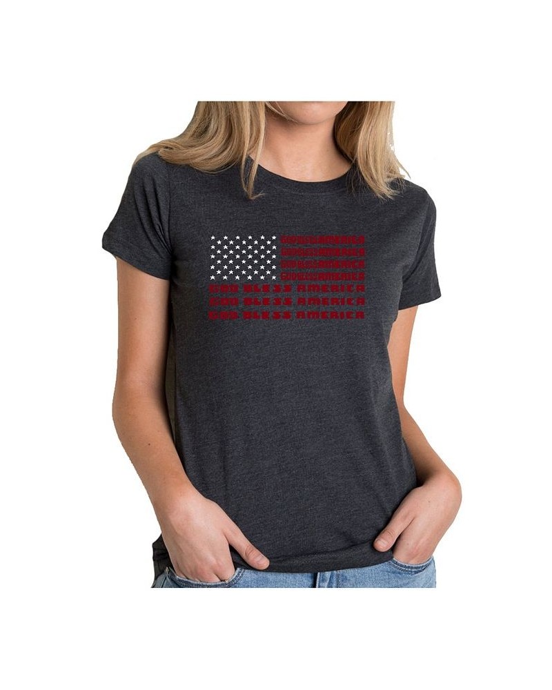 Women's Premium Blend T-Shirt with God Bless America Word Art Black $17.20 Tops