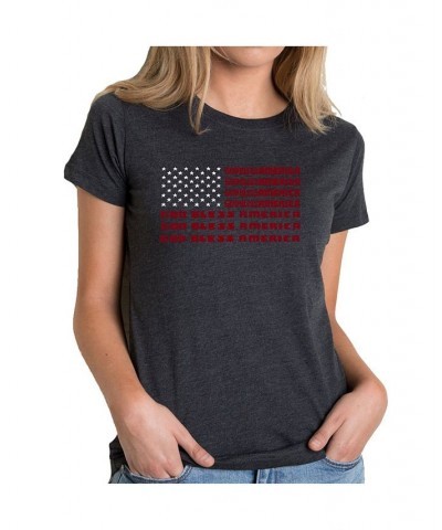 Women's Premium Blend T-Shirt with God Bless America Word Art Black $17.20 Tops