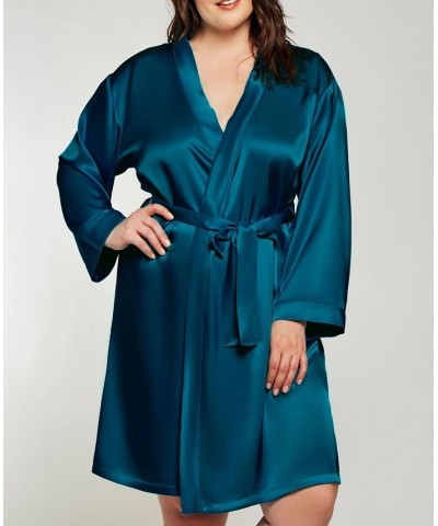 Plus Size Marina Lux Satin Robe Lingerie Teal $34.72 Lingerie