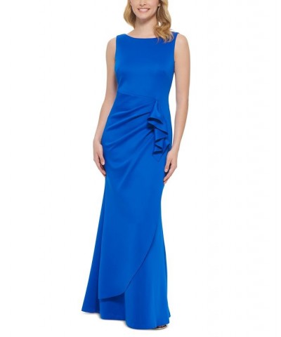Women's Solid Ruched V-Back Gown Cobalt $66.78 Dresses