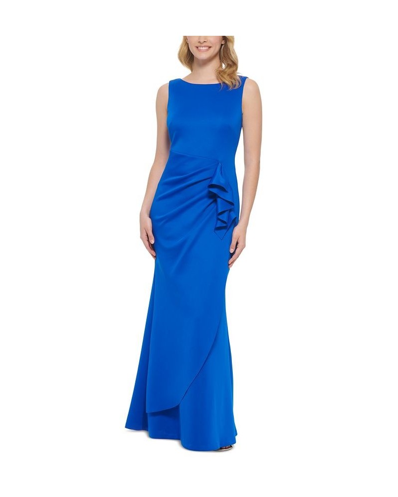 Women's Solid Ruched V-Back Gown Cobalt $66.78 Dresses