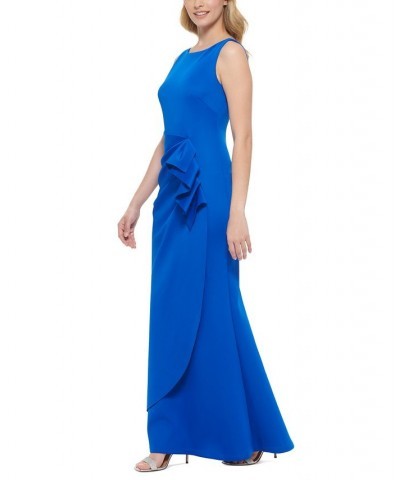 Women's Solid Ruched V-Back Gown Cobalt $66.78 Dresses